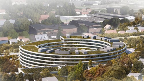 Sicht auf das neue Hauptgebaeude des kuenftigen CISPA Campus